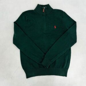 Polo By Ralph Lauren Mens Size M Quarter Zip Pullover Sweater Green Red Pony